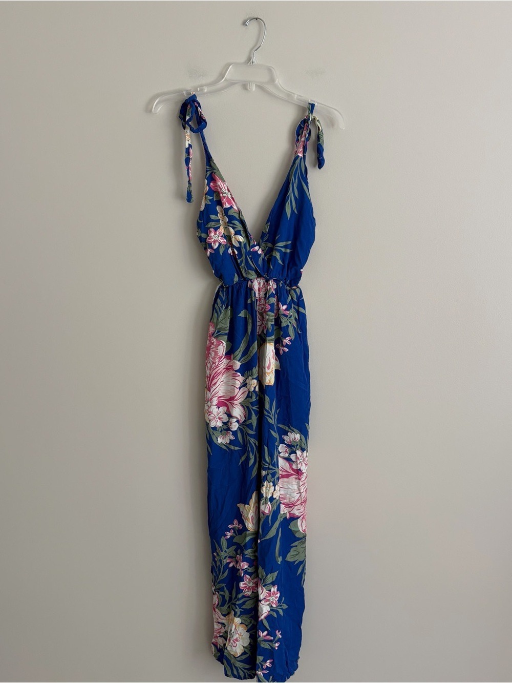 Maaji Blue Floral Tie-Strap Wide Leg Jumpsuit Cover-Up Size Medium